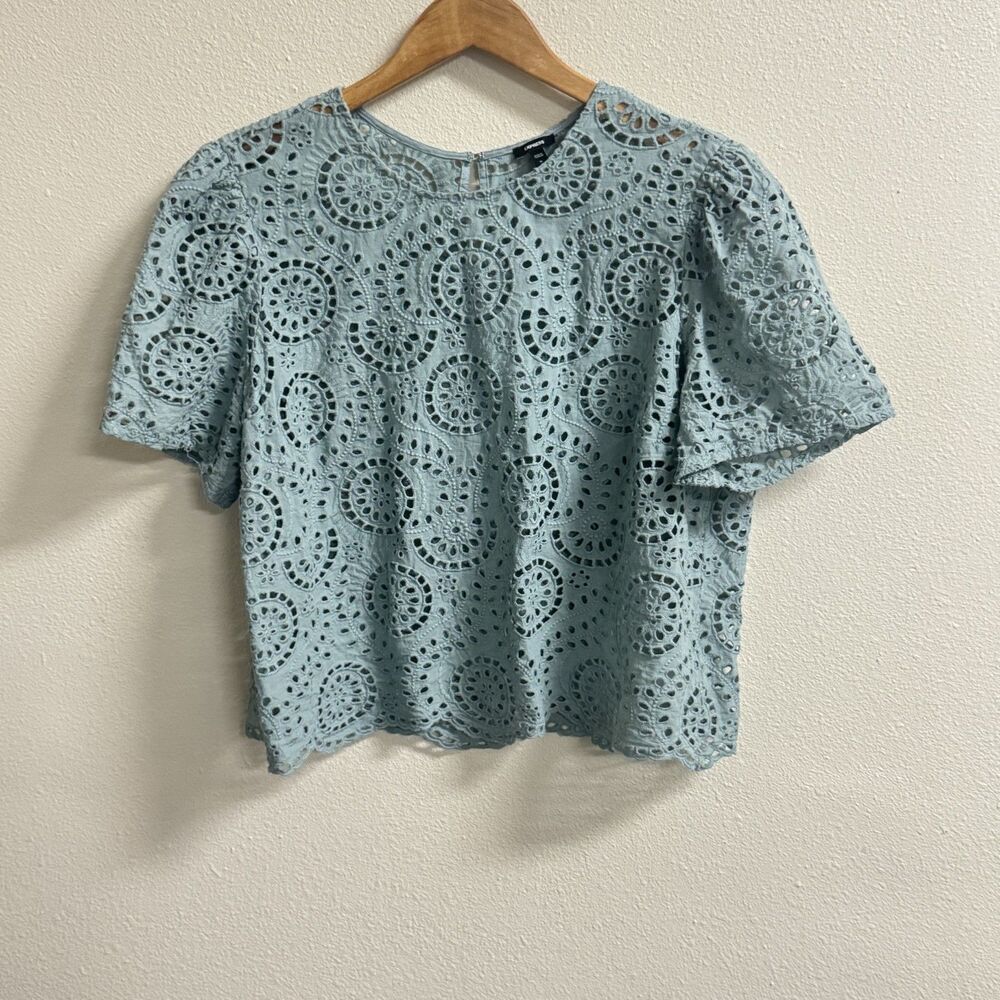 Express Womens XL Sage Green Eyelet Embroidered Crop Top Scallop Hem